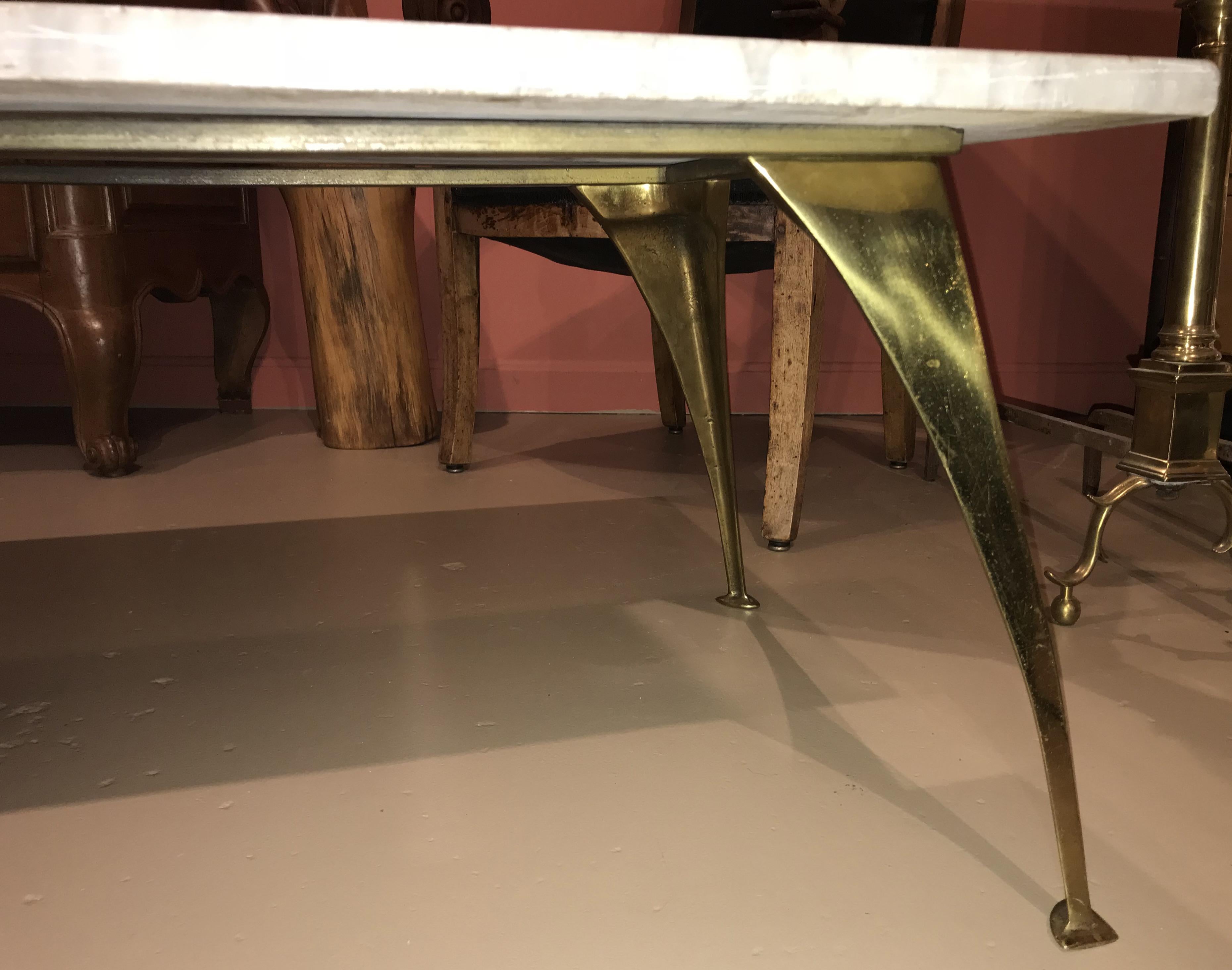 Della Valle Bros Italian Marble Top Mariner Coffee Table with Later Brass Base 1