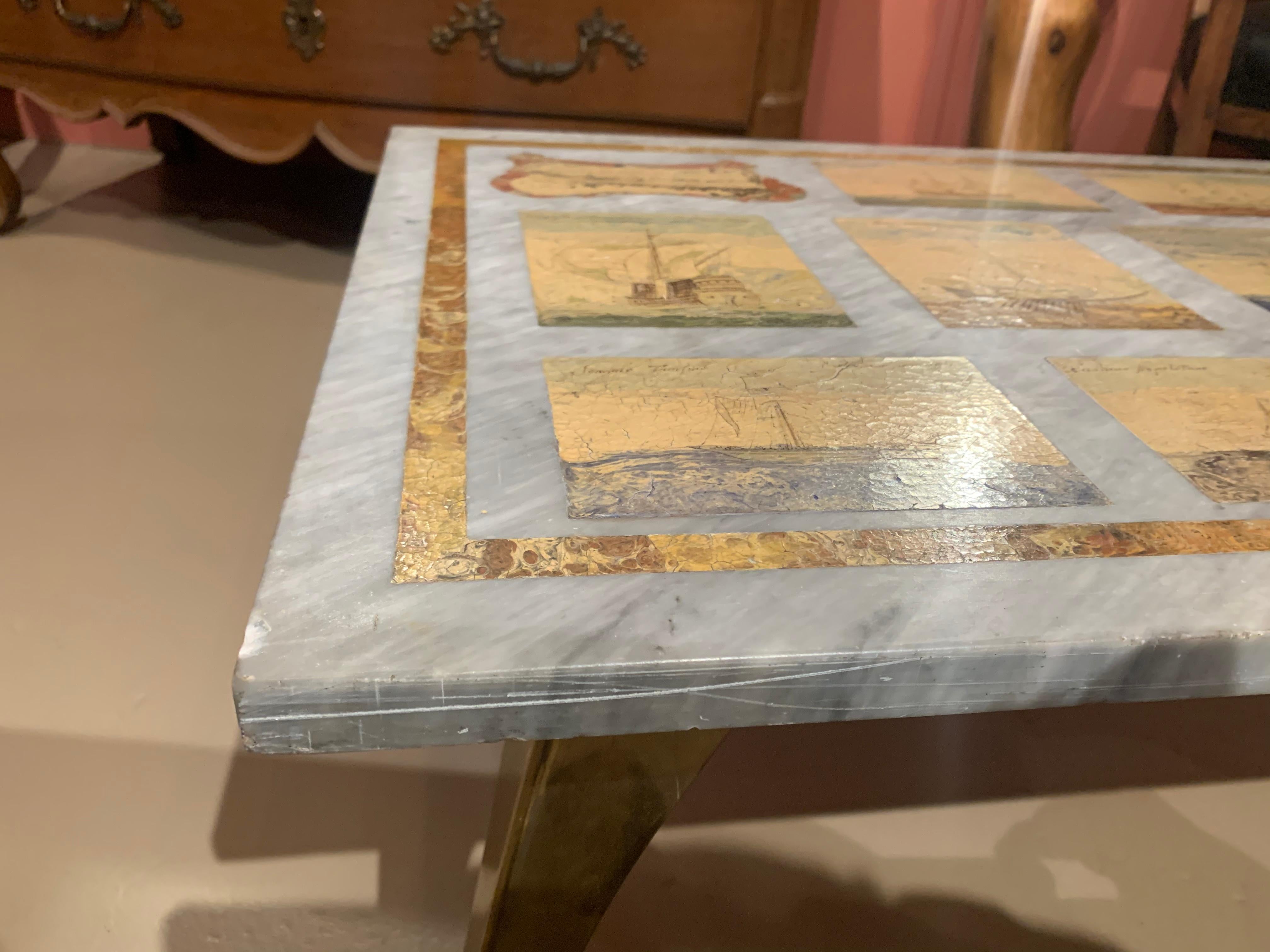 Della Valle Bros Italian Marble Top Mariner Coffee Table with Later Brass Base 3