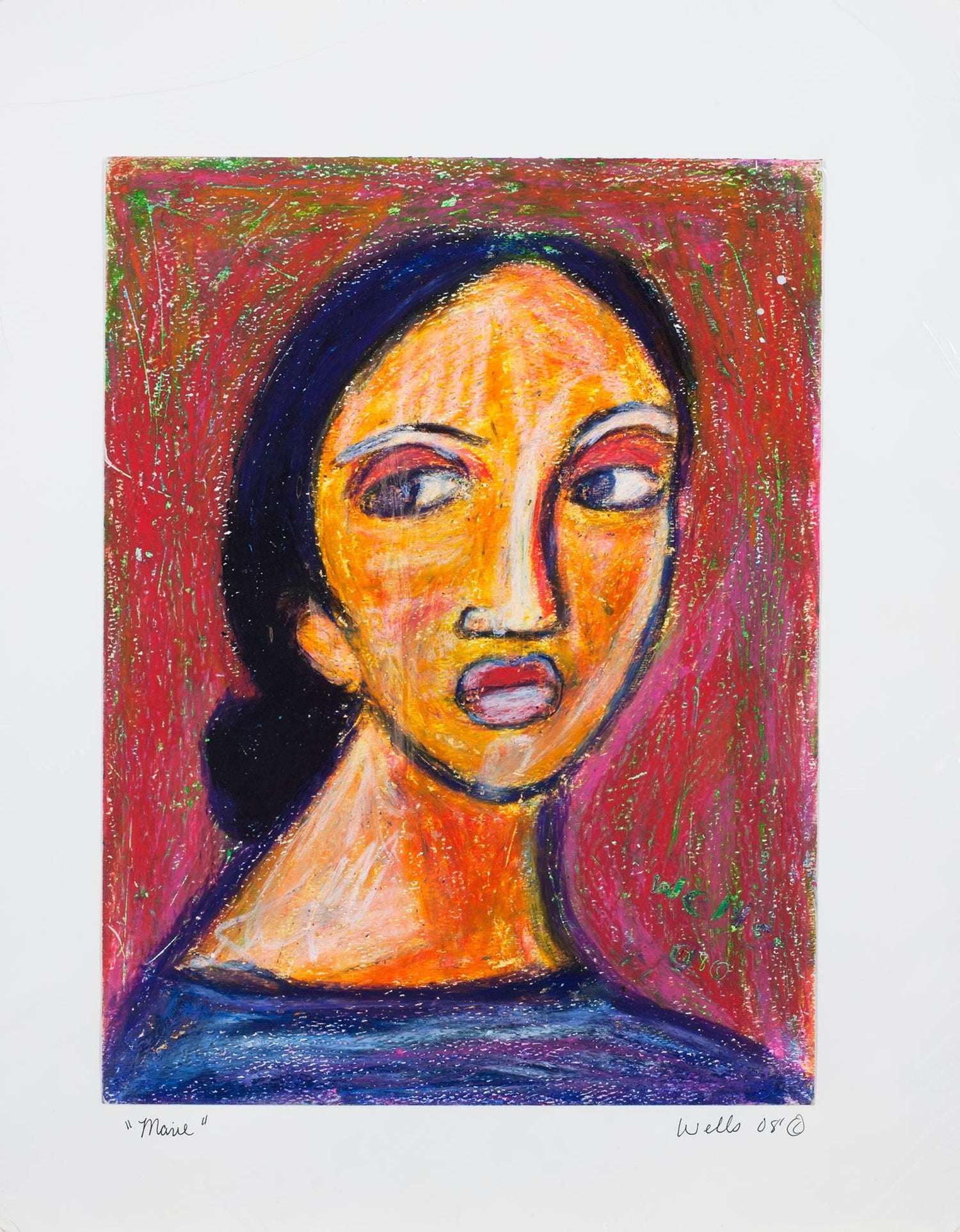 Della Wells Marie Oil Pastel Portrait Drawing Signed By Della