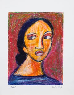 "Marie, " Oil Pastel Portrait Drawing signed by Della Wells