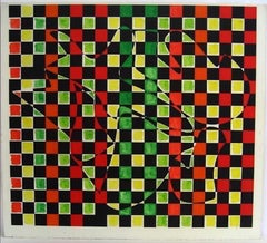 Red-Yellow-Green Grid 1970s Acrylic