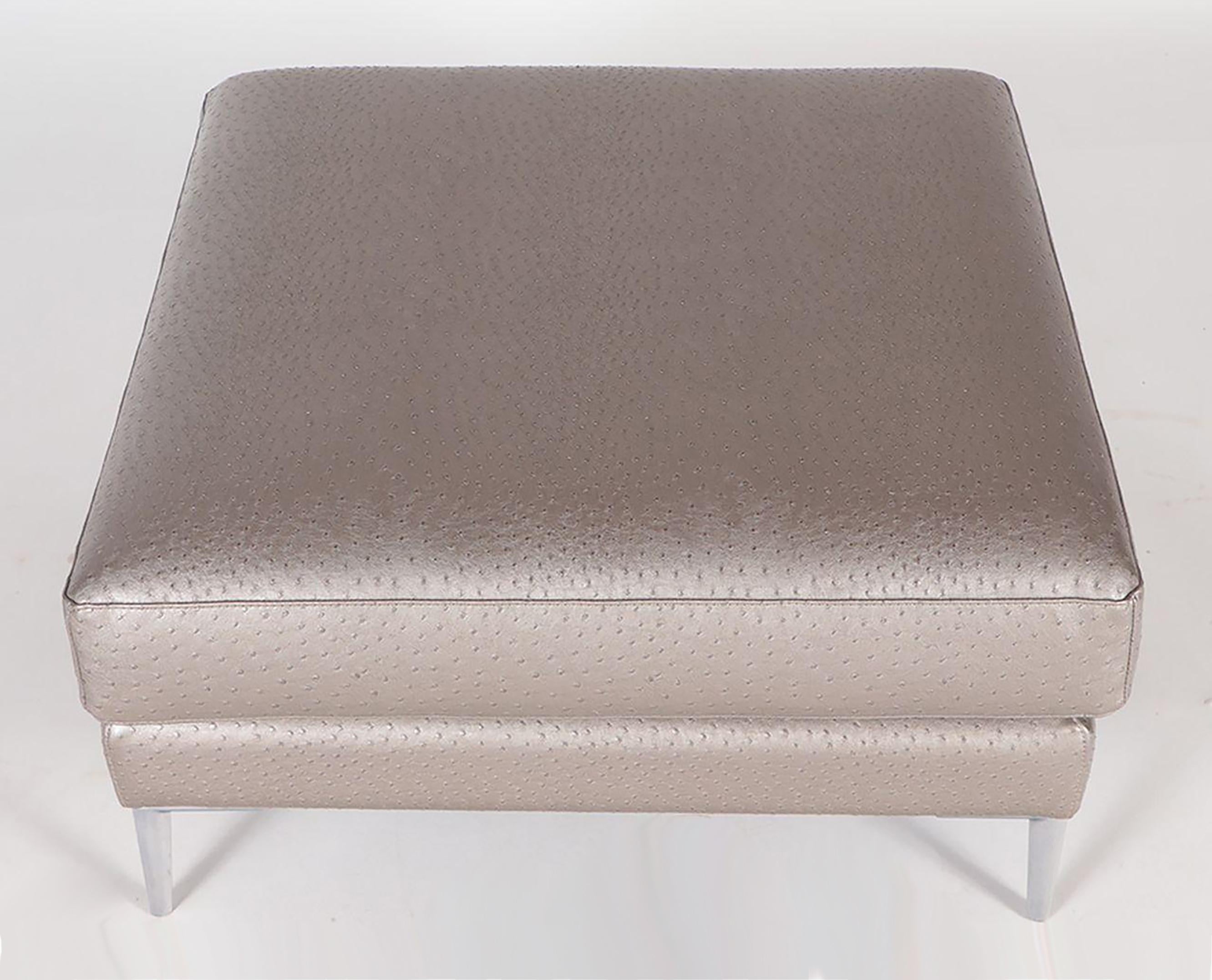 Dellarobbia Faux Ostrich Leather and Stainless Steel Ottoman For Sale 3
