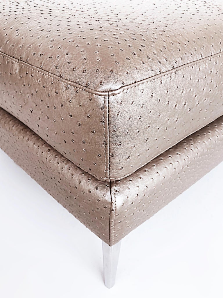 Dellarobbia Faux Ostrich Leather and Stainless Steel Ottoman For Sale