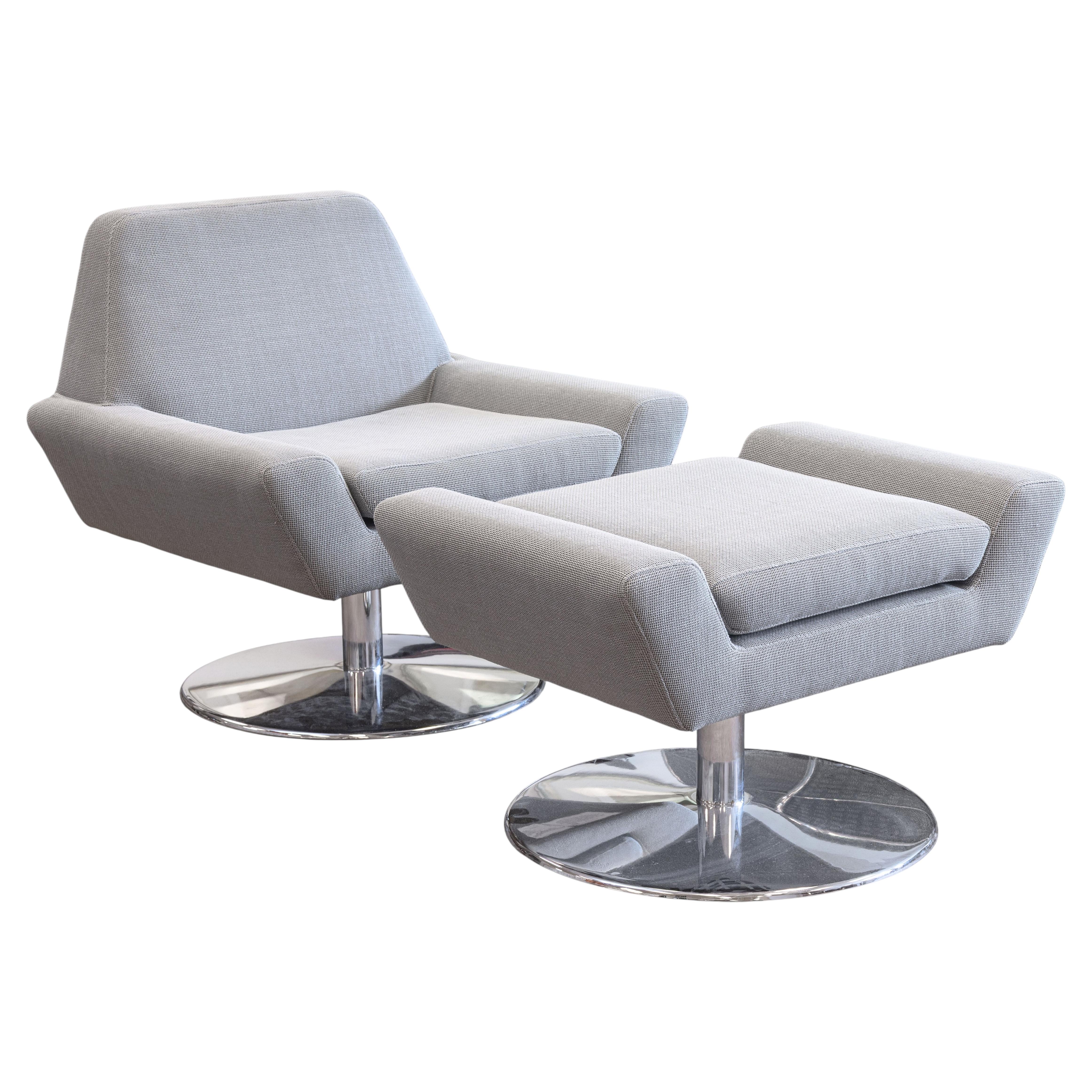 DellaRobbia Tech Contemporary Modern Chrome & Fabric Lounge Chair & Ottoman For Sale