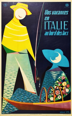 Original Vintage Travel Poster Vacances Italie Lake Holiday Italy Fishing Boat