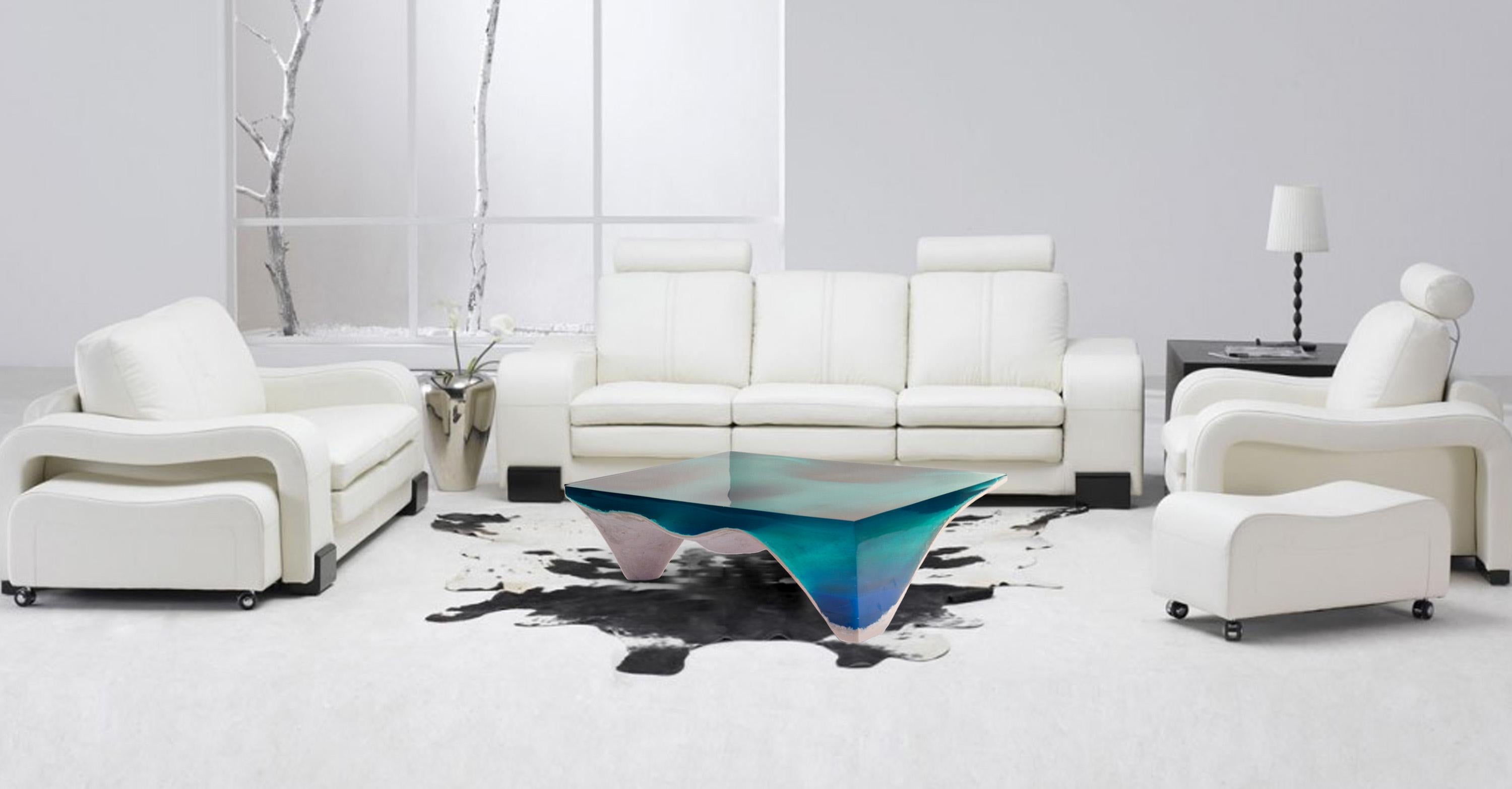Resin Delmare Coffee Table - by Eduard Locota. Green-Turquoise Acrylic Glass & Marble For Sale