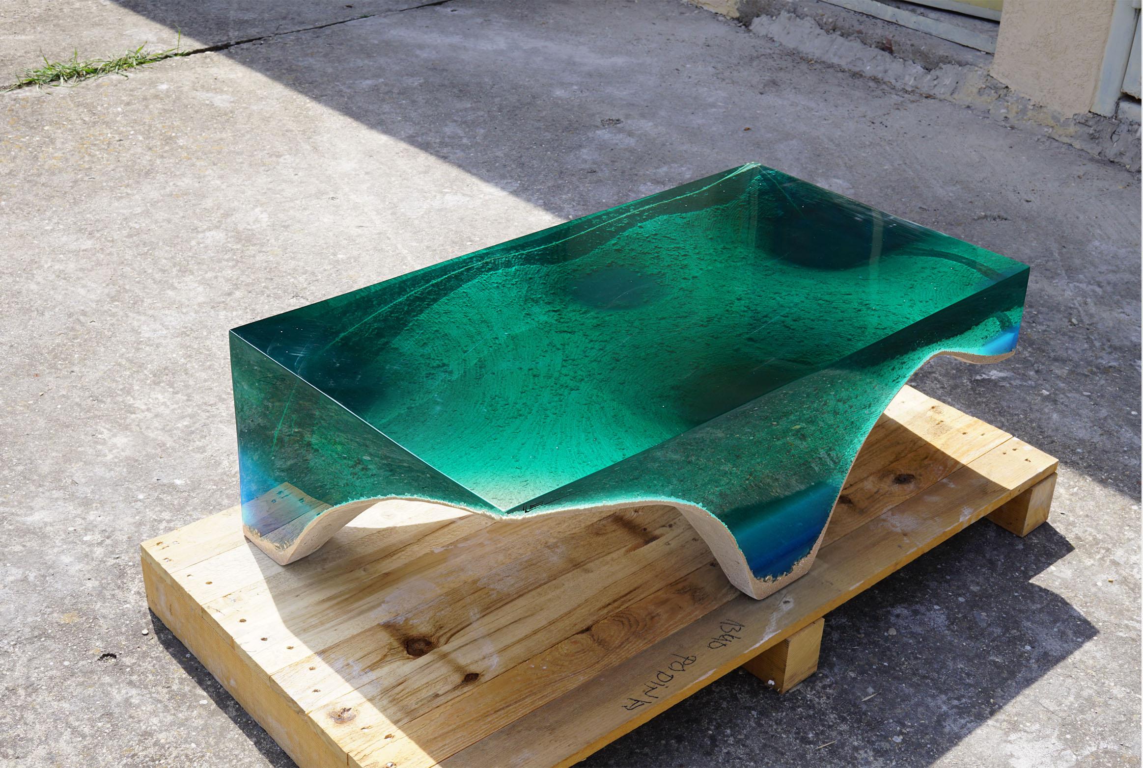 green acrylic coffee table