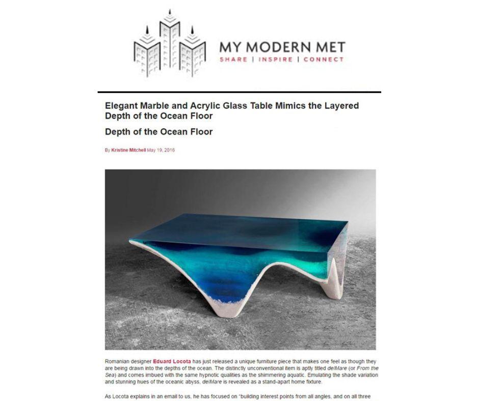 Modern Delmare Coffee Table - by Eduard Locota. Green-Turquoise Acrylic Glass & Marble For Sale