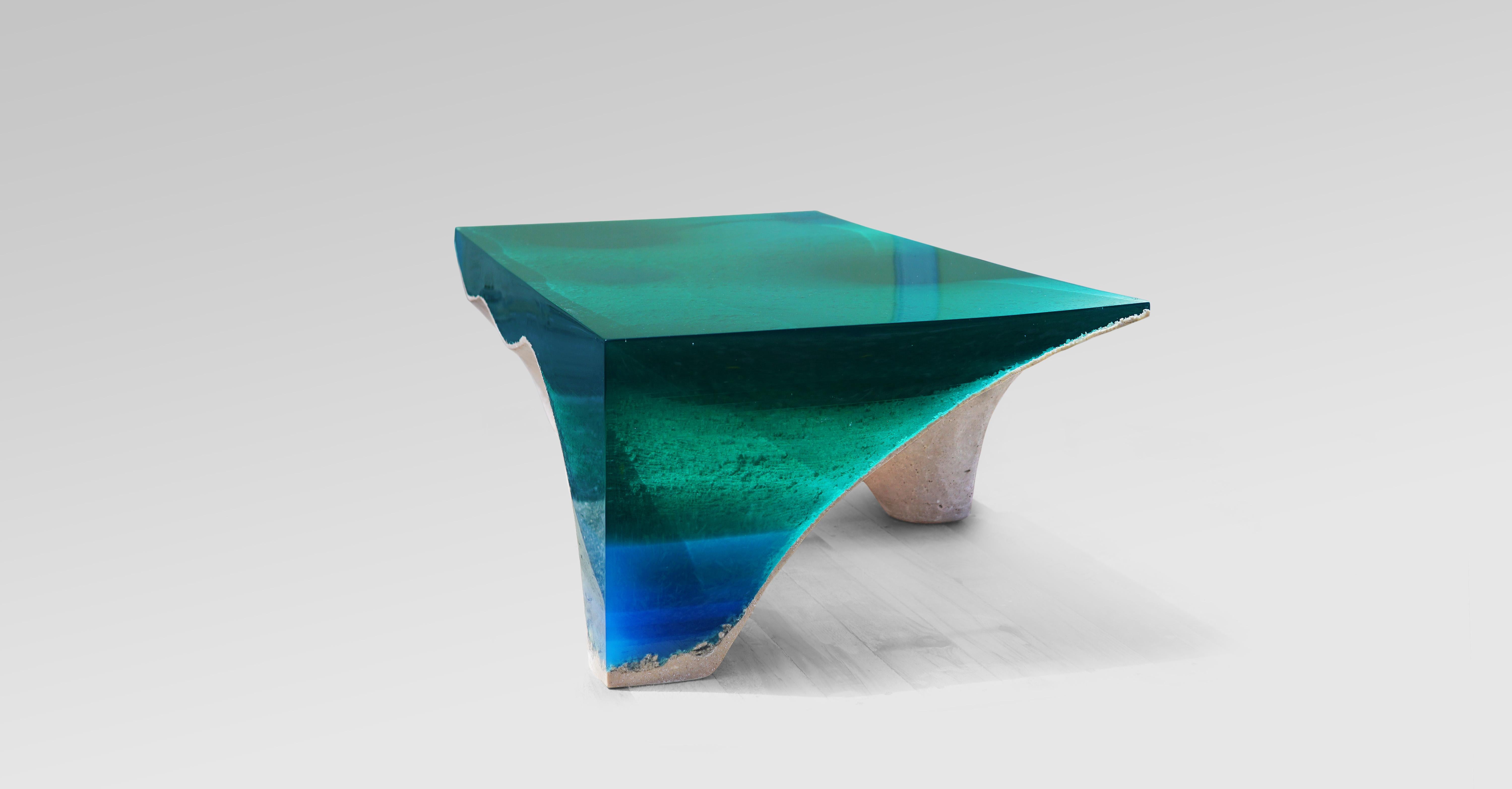 Balkan Delmare Coffee Table - by Eduard Locota. Green-Turquoise Acrylic Glass & Marble For Sale