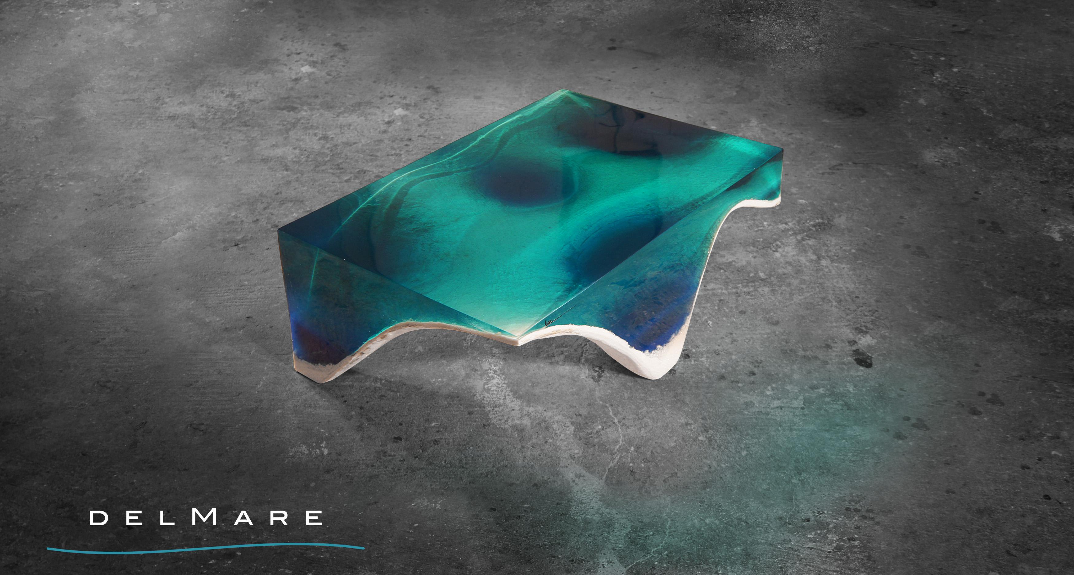Delmare Coffee Table - by Eduard Locota. Green-Turquoise Acrylic Glass & Marble In New Condition For Sale In Timisoara, RO
