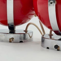 Delmas 1970 Métal rouge Lampes AGE en forme de globe, France Space Age Design