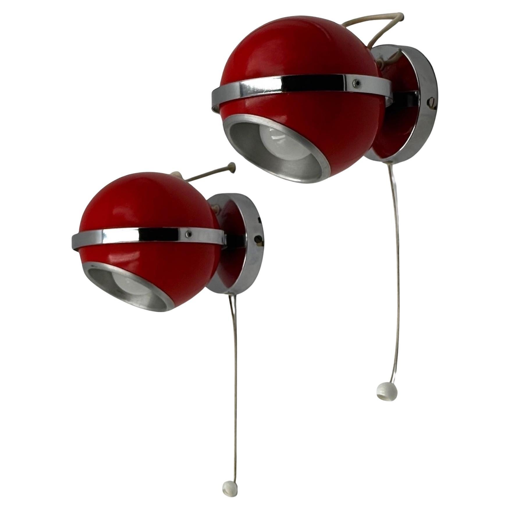 Delmas 1970s Red Metal Space Age Eyeball Lamps, France Space Age Design