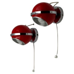 Delmas 1970s Red Metal Space Age Eyeball Lamps, France Space Age Design
