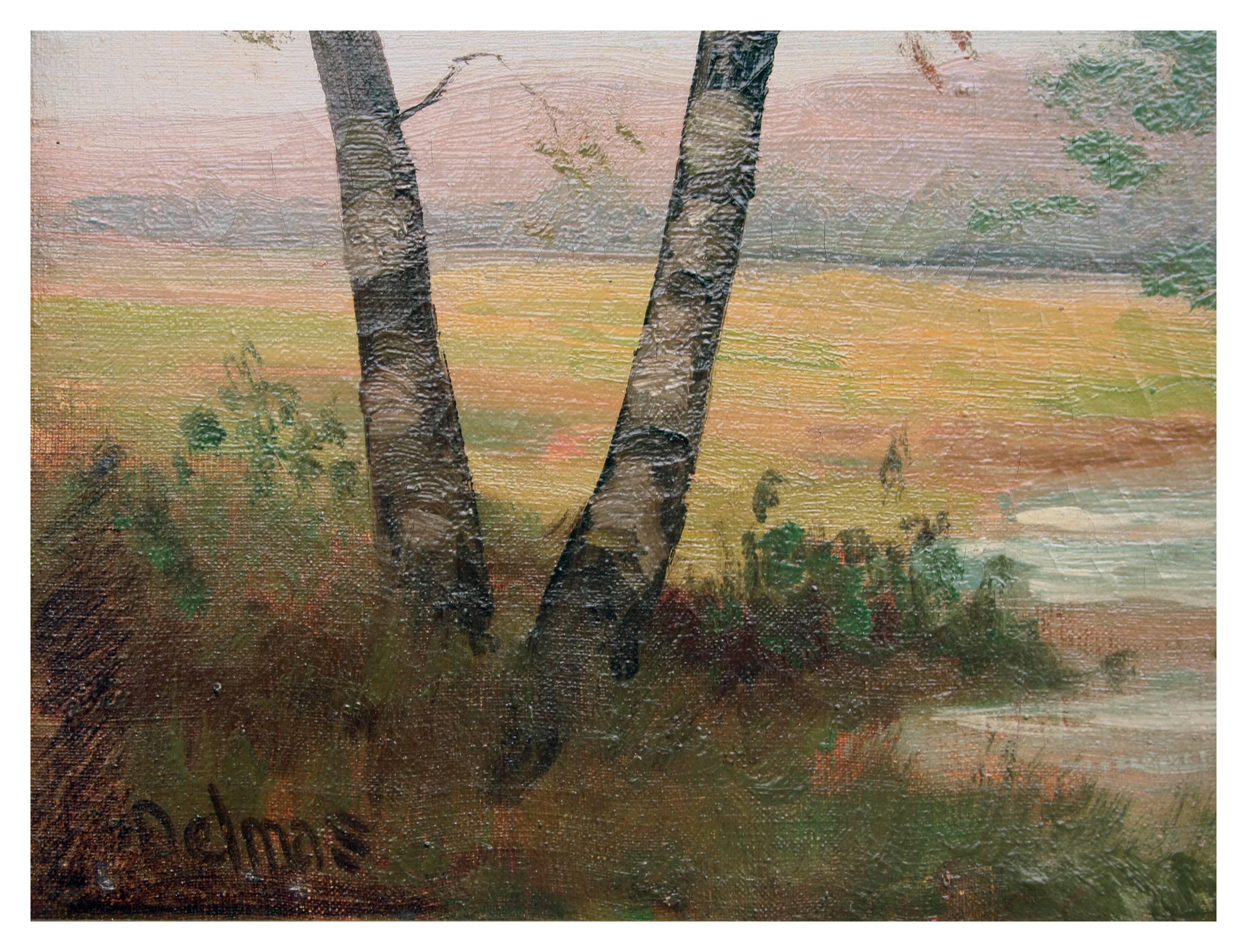 Paisaje pastoral campestre francés Principios del siglo XX - Painting Romántico de Delmas
