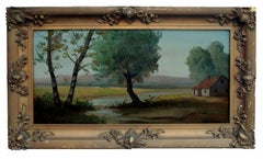 Antique French Countryside Pastoral Landscape Early 20th Century