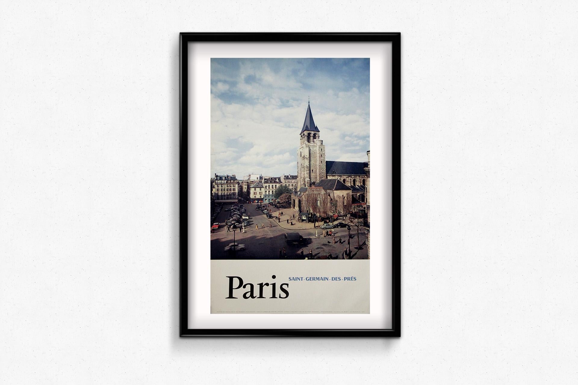1958 original tourism poster - Paris Saint Germain des Prés - Les deux Magots For Sale 2