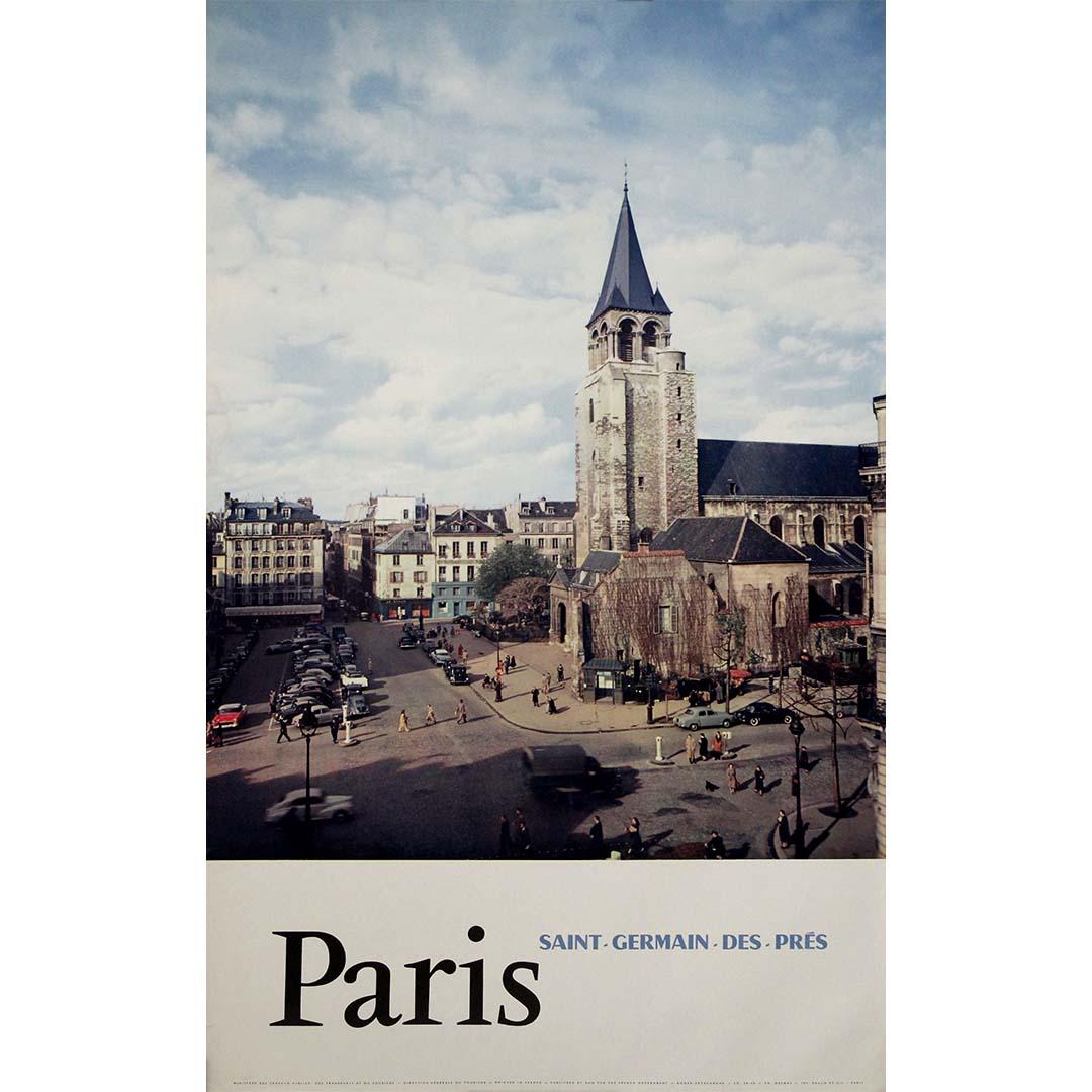 Affiche touristique originale de 1958 - Paris Saint Germain des Prés - Les deux Magots