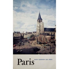 Cartel turístico original de 1958 - París Saint Germain des Prés - Les deux Magots