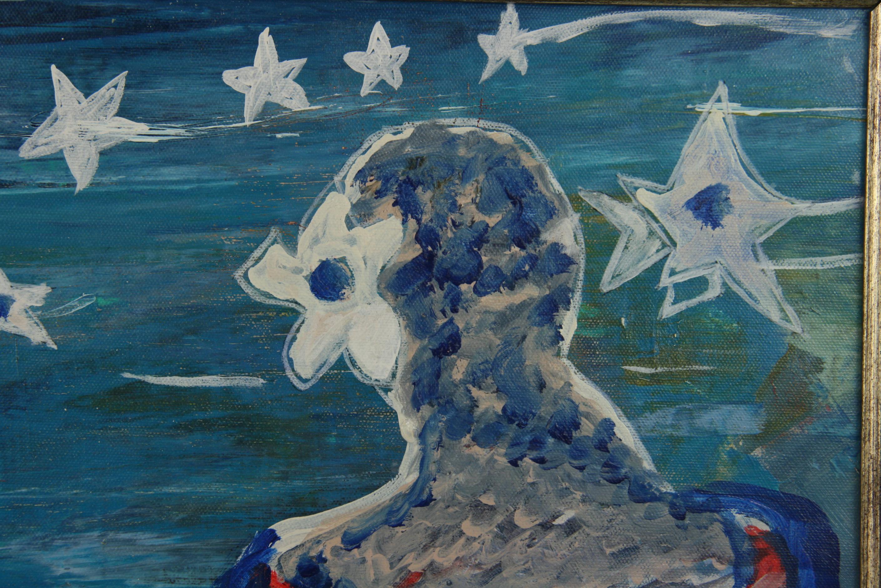Blue Starry Night Gazing Surreal  Figurative  - Painting by Deloite 