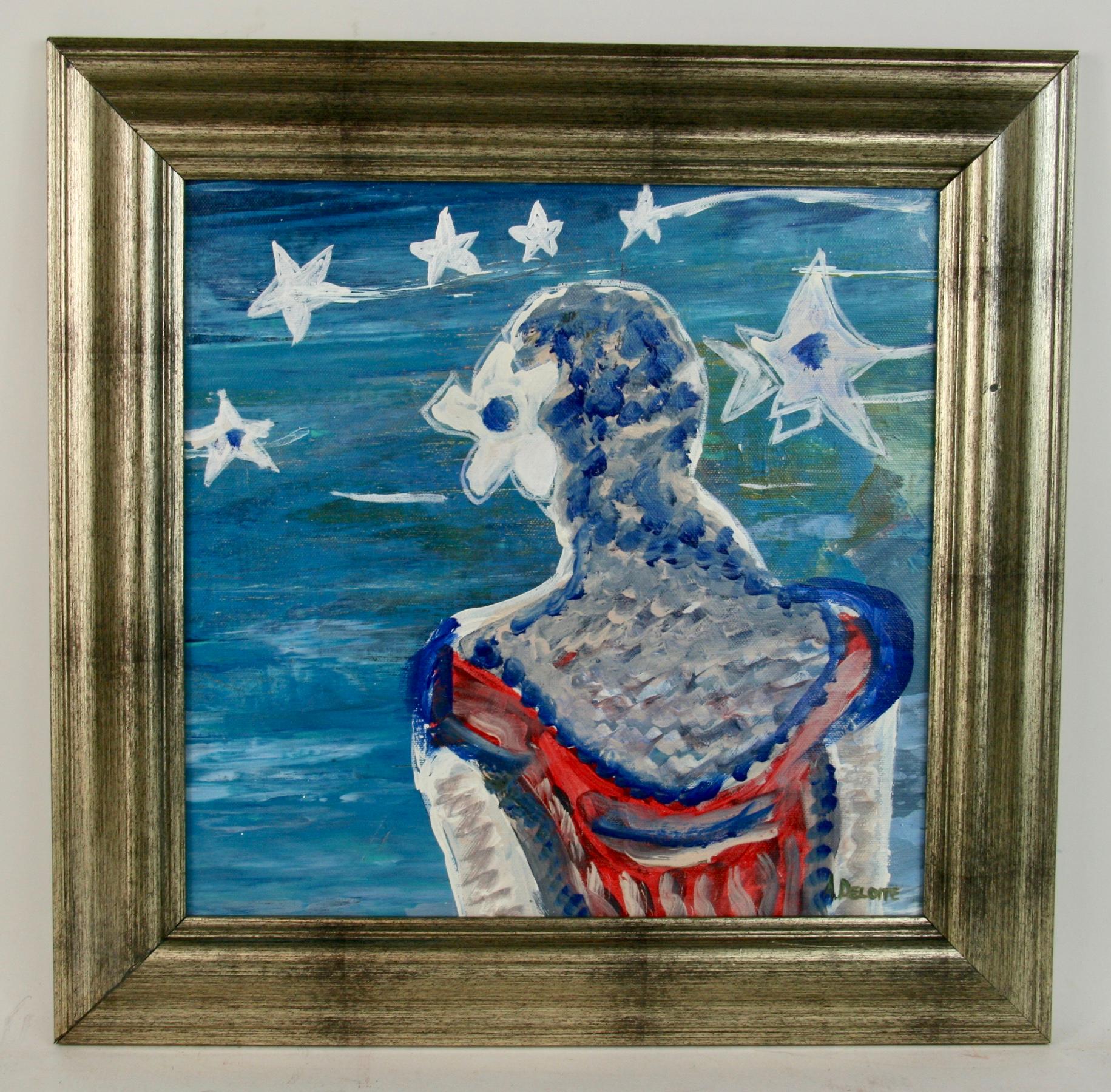 Deloite  Figurative Painting - Blue Starry Night Gazing Surreal  Figurative 