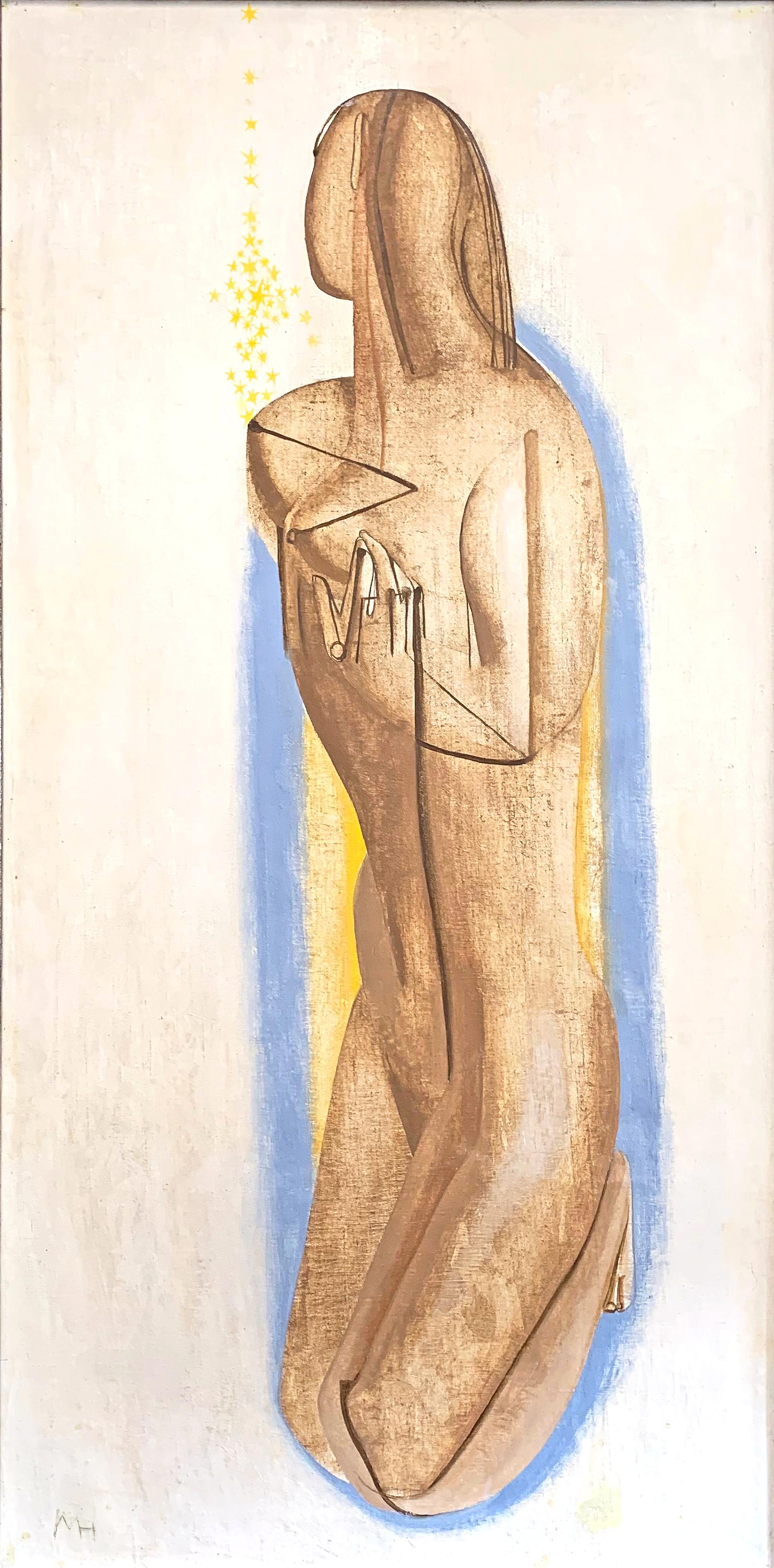 Perhaps set on or inspired by the gorgeous, sun-bleached island of Delos in Greece, this 1954 painting by Joseph Hanson -- the British-American figural painter -- depicts a kneeling female nude, her head turned away and her hands clasped, all in