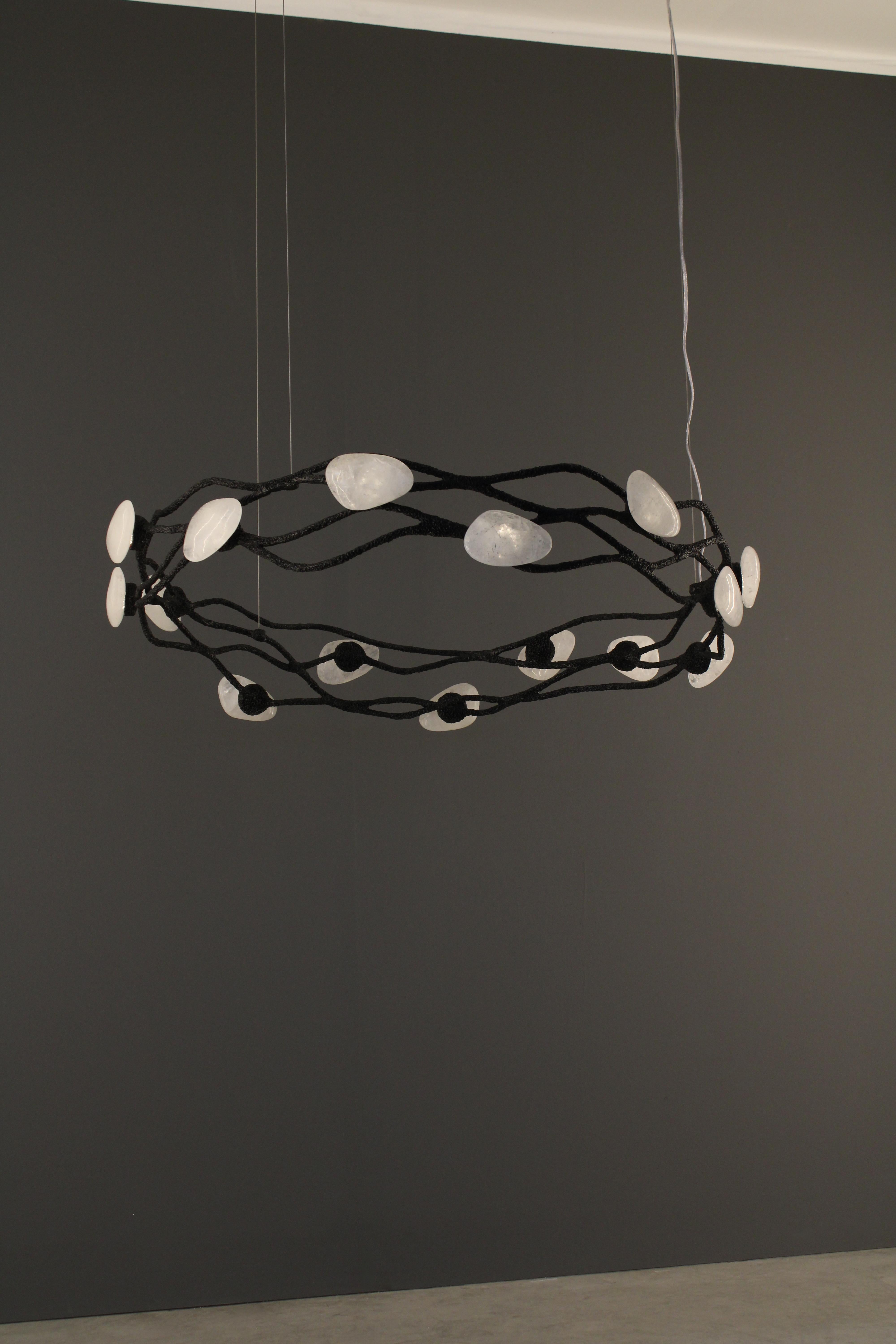 Delphi VI Pendant Lamp by Aver
Dimensions: D 112 x W 112 x H 24 cm 
Materials: Hand-blown glass, metal, crystals, and white quartz.

Available in different finishes. All our lamps can be wired according to each country. If sold to the USA it will be