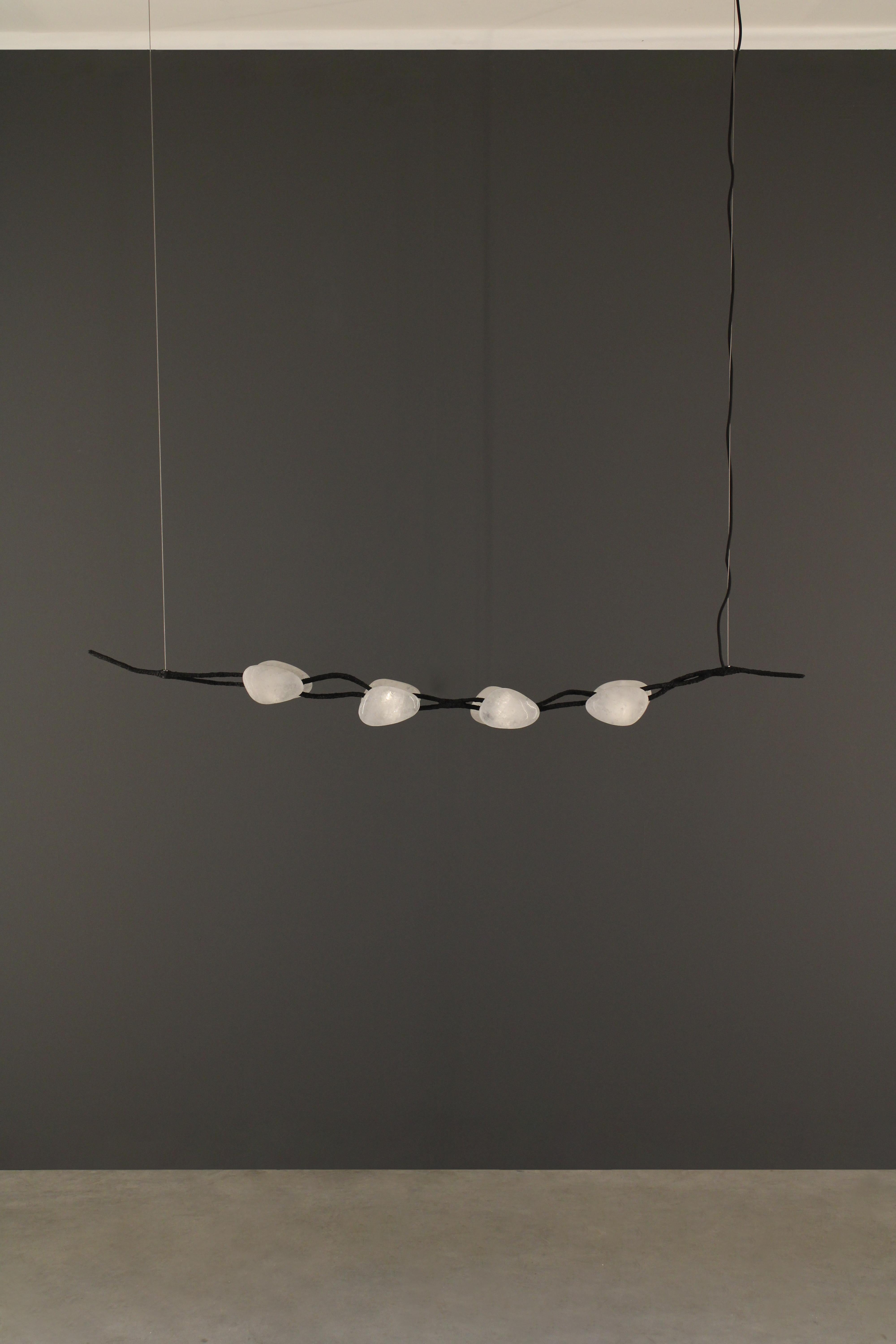 Delphi VII Pendant Lamp by Aver
Dimensions: D 11 x W 153 x H 14 cm 
Materials: Hand-blown glass, metal, crystals, and white quartz.

Available in different finishes. All our lamps can be wired according to each country. If sold to the USA it will be