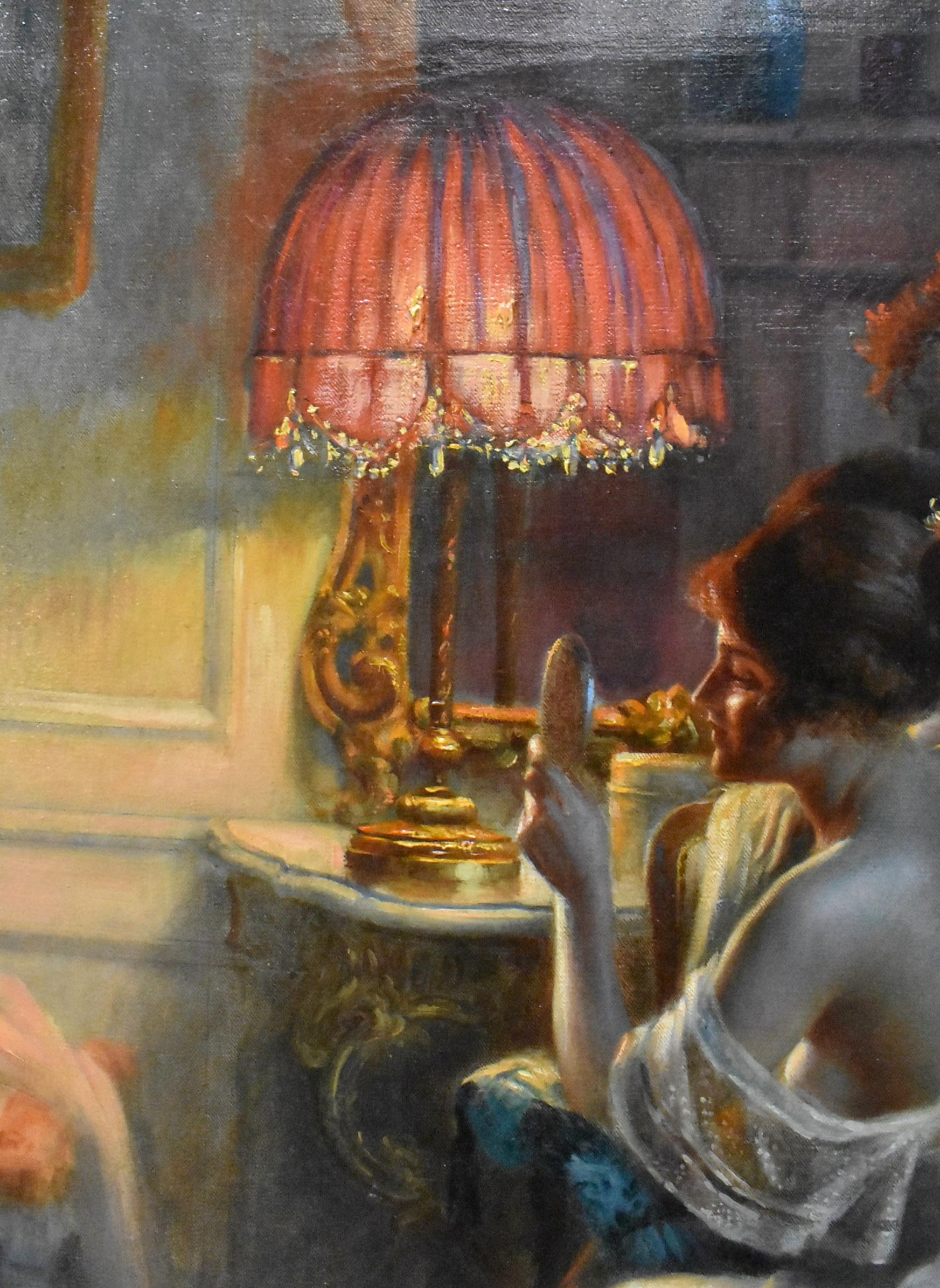 Delphin Enjolras (Frankreich, 1857-1945) Öl auf Leinwand Devant le Miroir im Zustand „Hervorragend“ im Angebot in Toledo, OH