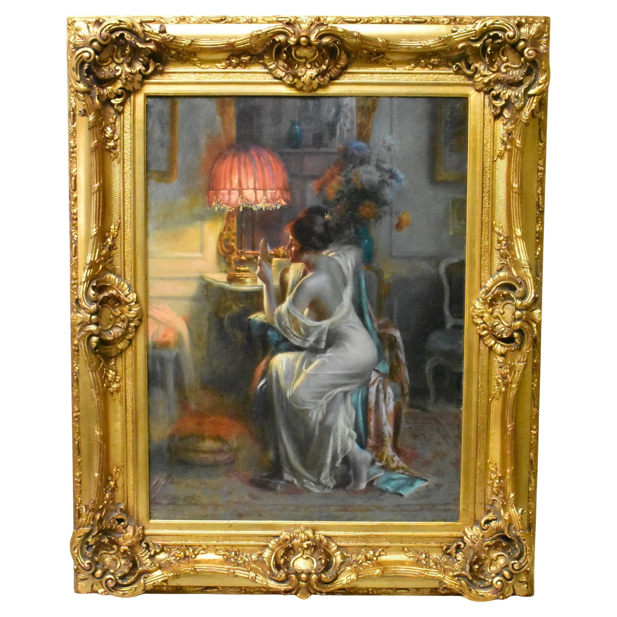 Delphin Enjolras (France, 1857-1945) Oil on Canvas Devant le Miroir