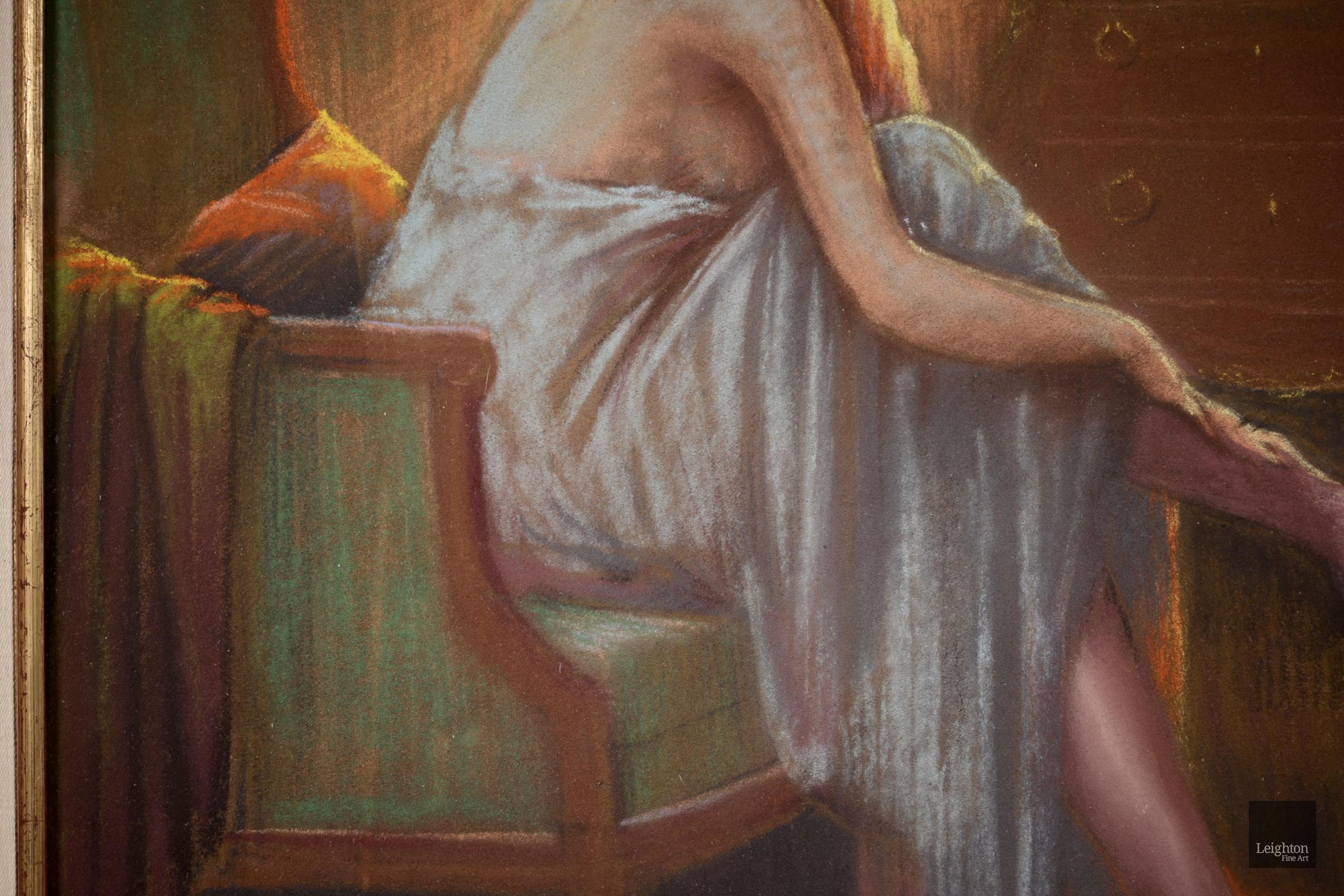 Bedtime - Academic Pastel, Semi-Nude Figure in Interior by Delphin Enjolras 1