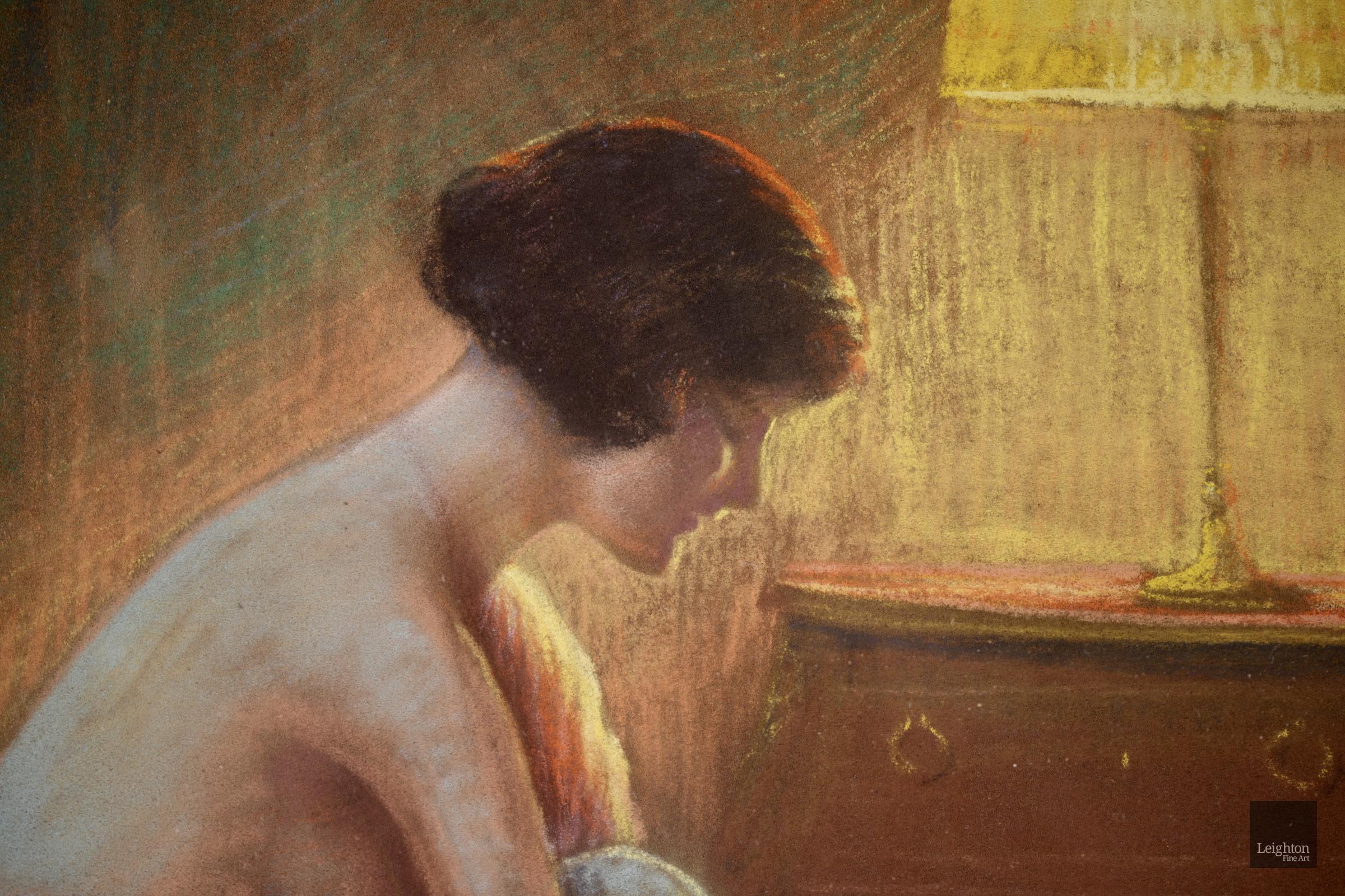 Bedtime - Academic Pastel, Semi-Nude Figure in Interior by Delphin Enjolras 5