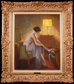 Bedtime - Academic Pastel, Semi-Nude Figure in Interior by Delphin Enjolras