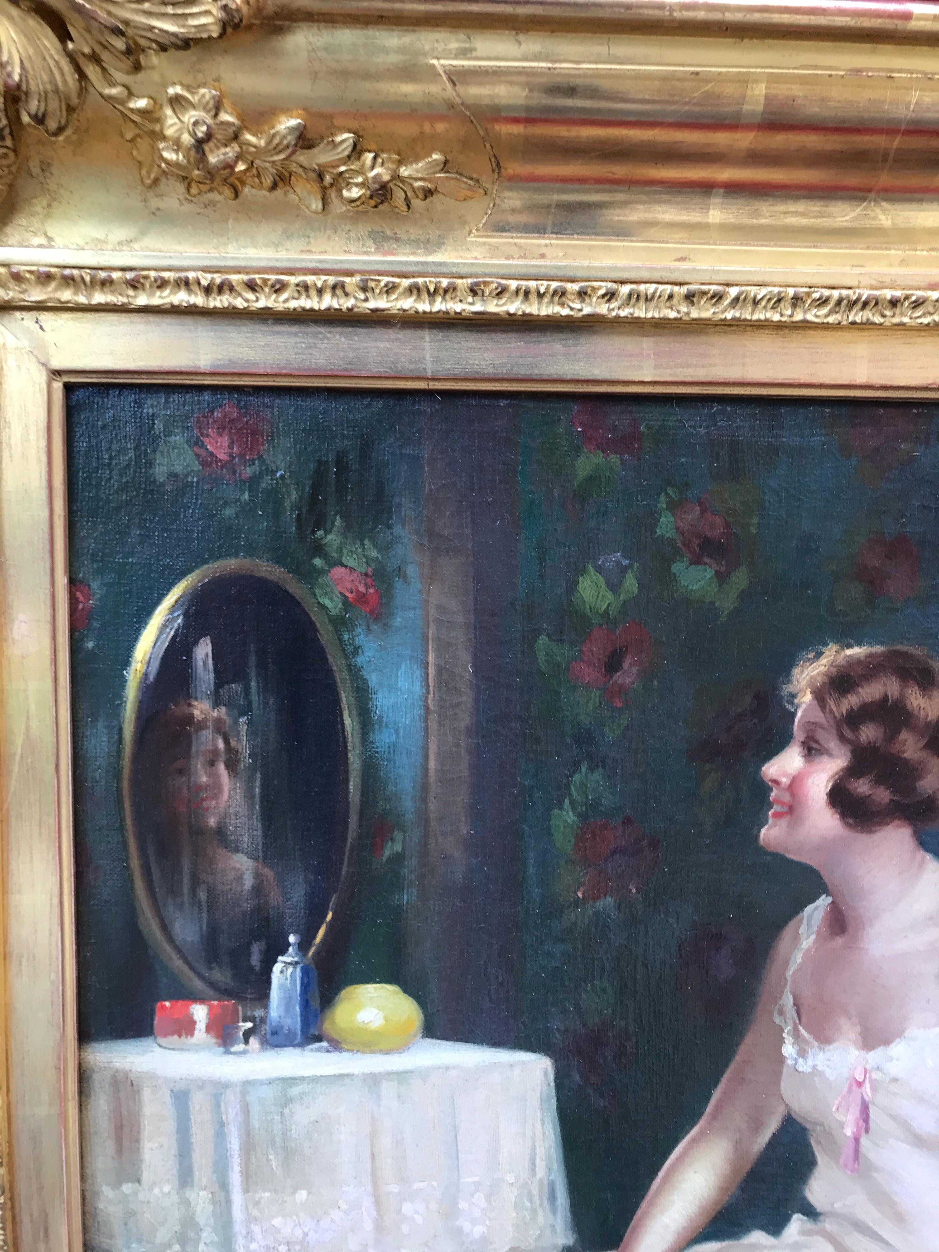 Lady at Dressing Table - Original Painting For Sale 2