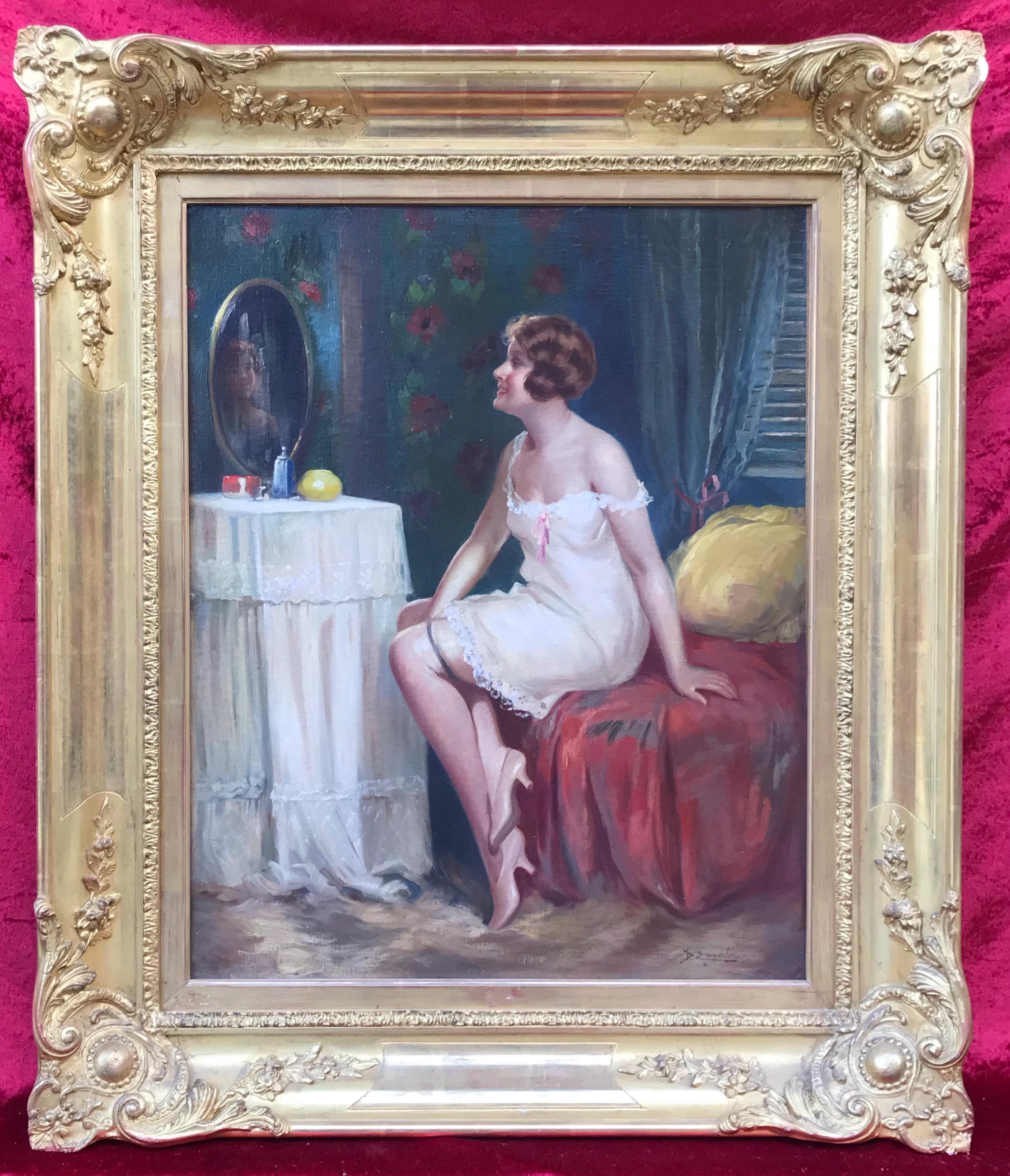 Interior Painting Delphin Enjolras - Lady at Dressing Table (La femme à la robe)