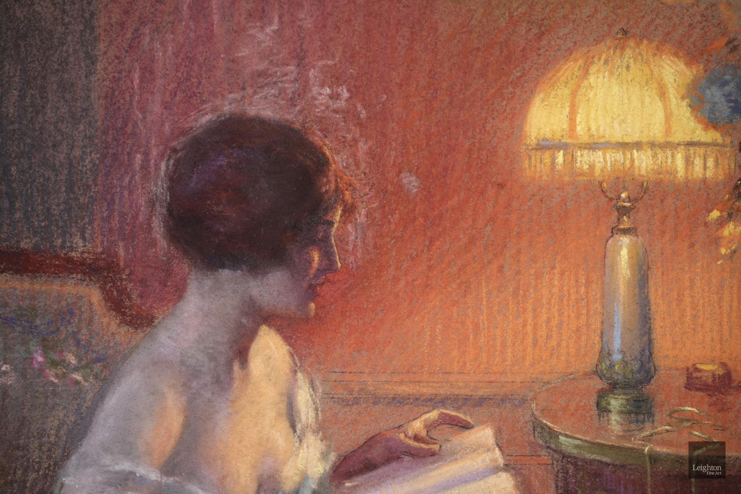 Une femme lisant - Academic Pastel, Figure in Interior by Delphin Enjolras For Sale 3