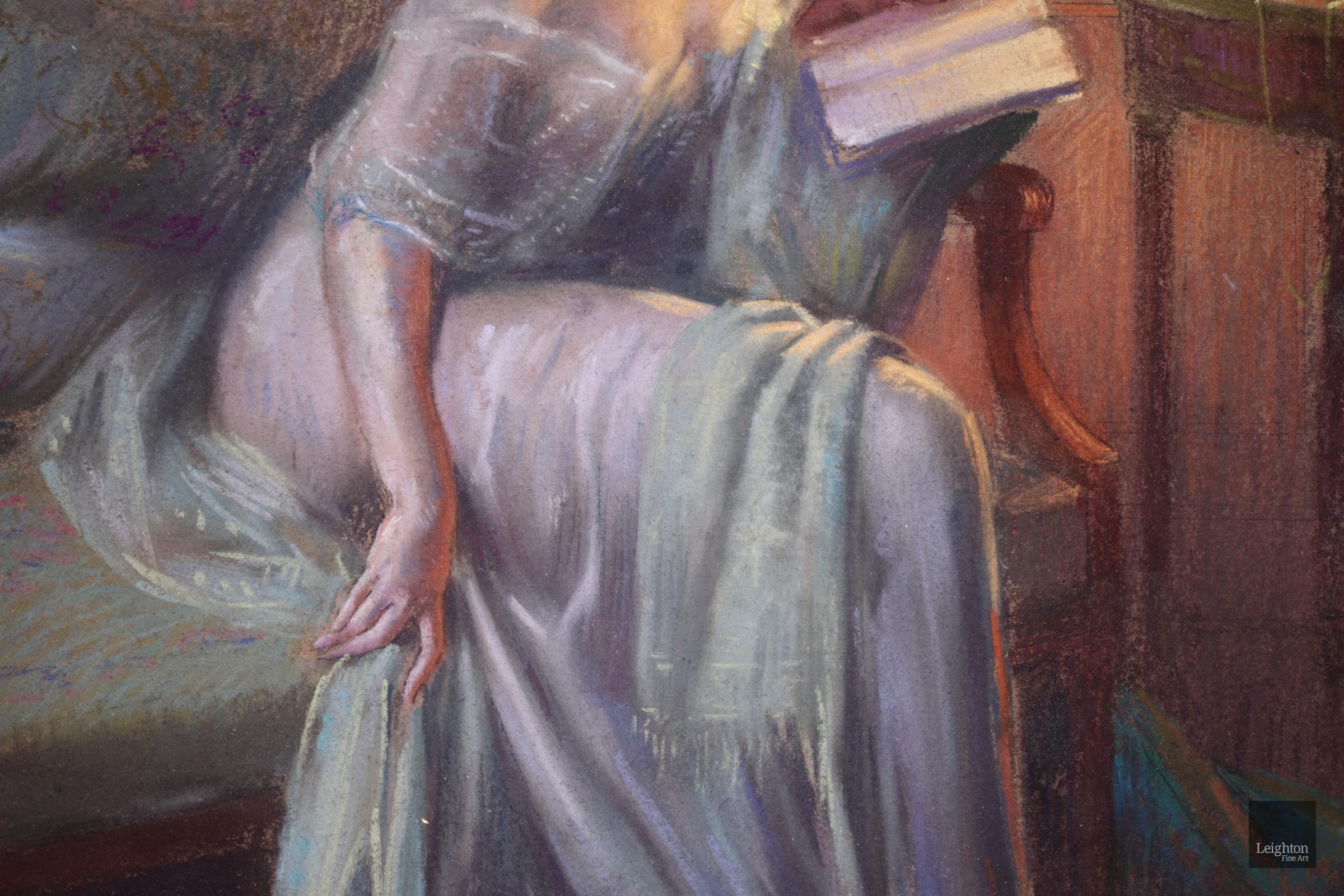 Une femme lisant - Academic Pastel, Figure in Interior by Delphin Enjolras For Sale 4