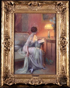 Une femme lisant - Academic Pastel, Figure in Interior by Delphin Enjolras