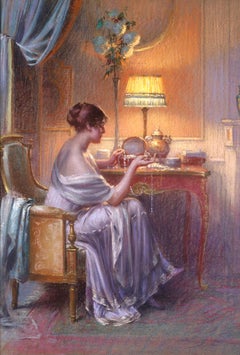 Woman with Pearls - Academic Pastel, Figure in Interior by Delphin Enjolras