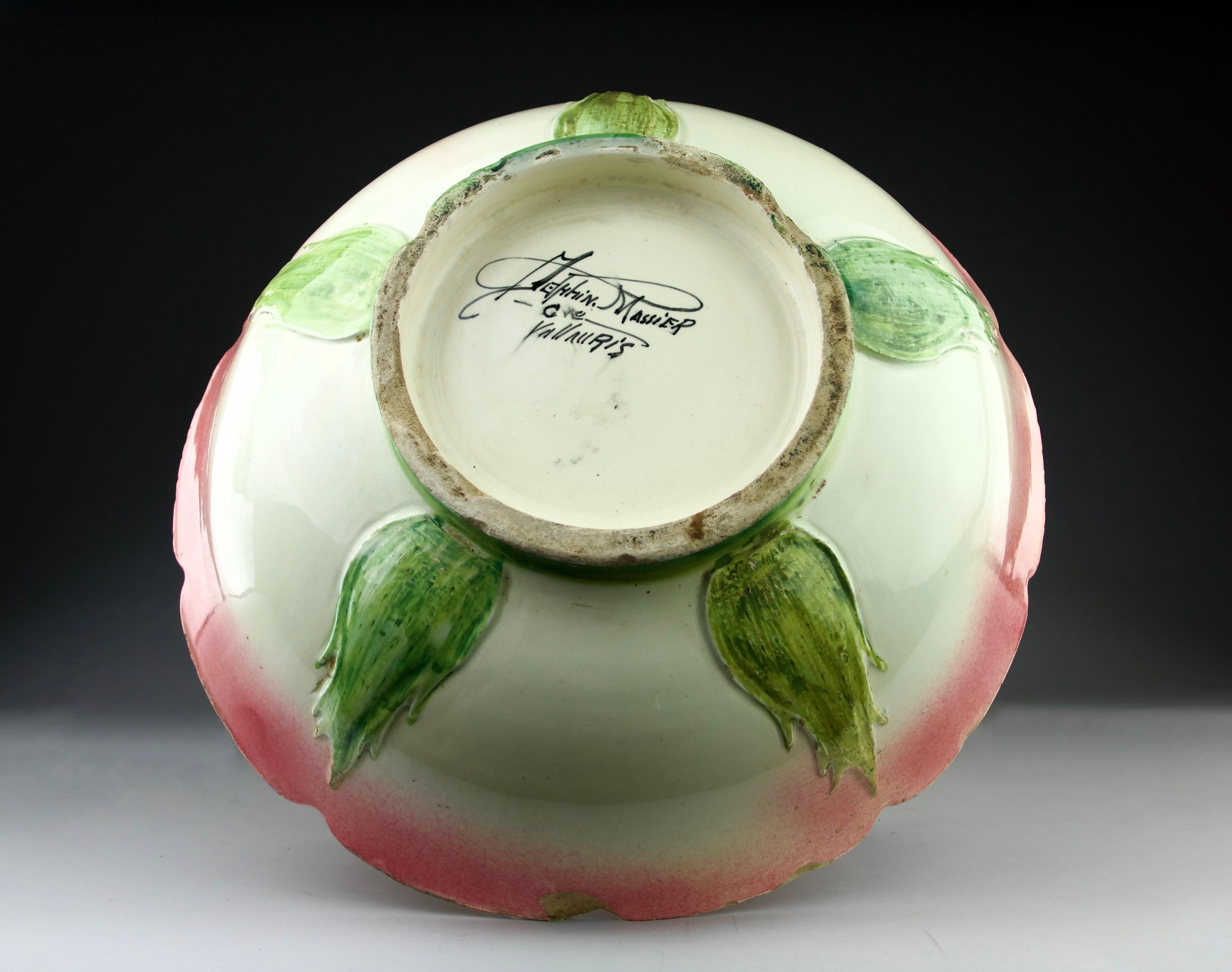 French Delphin Massier in Vallauris, Peony Vase, France 1900 For Sale