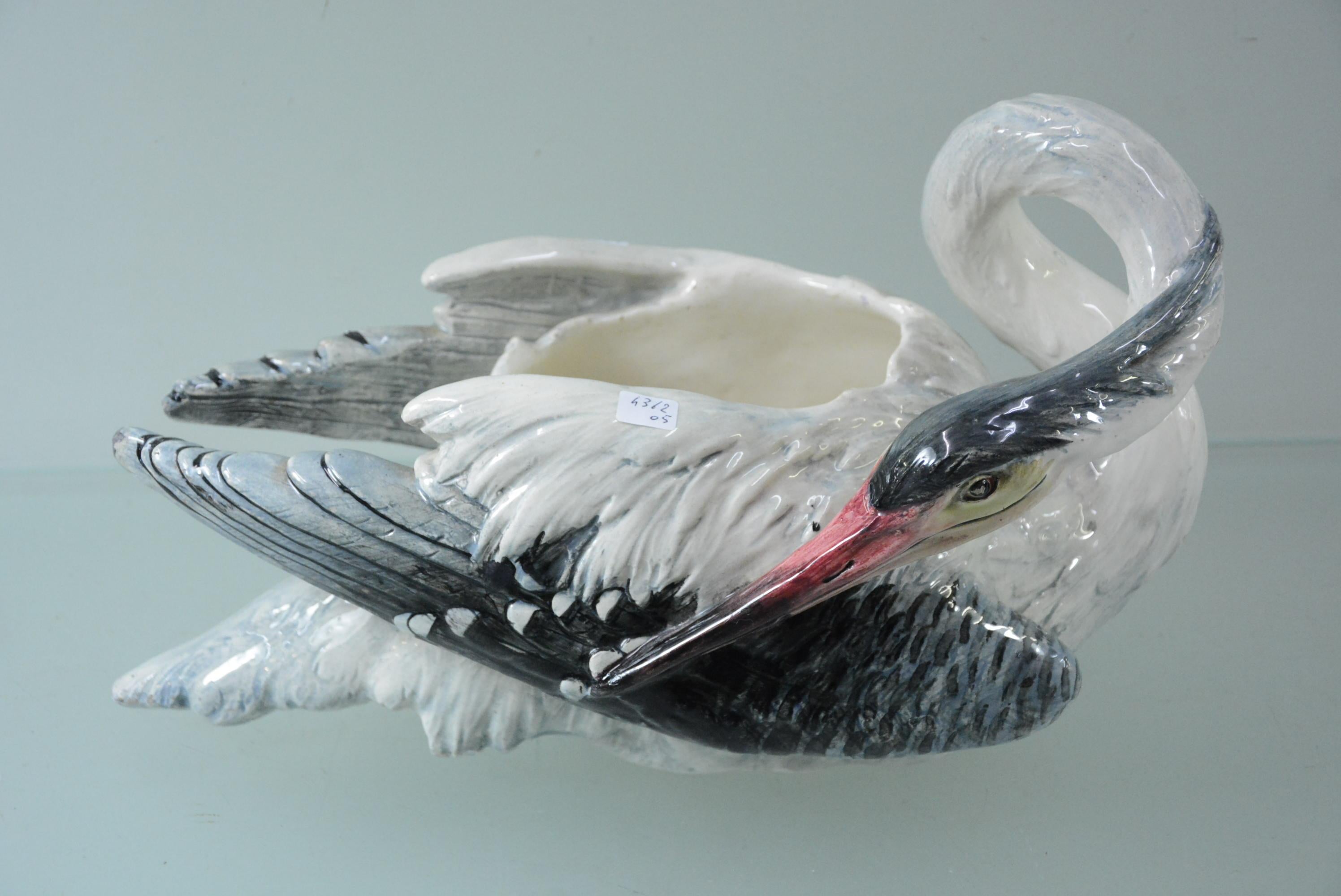 Delphin Massier Art Nouveau Majolica Figural Egret Planter, Vallauris In Good Condition For Sale In Saint-Ouen, FR