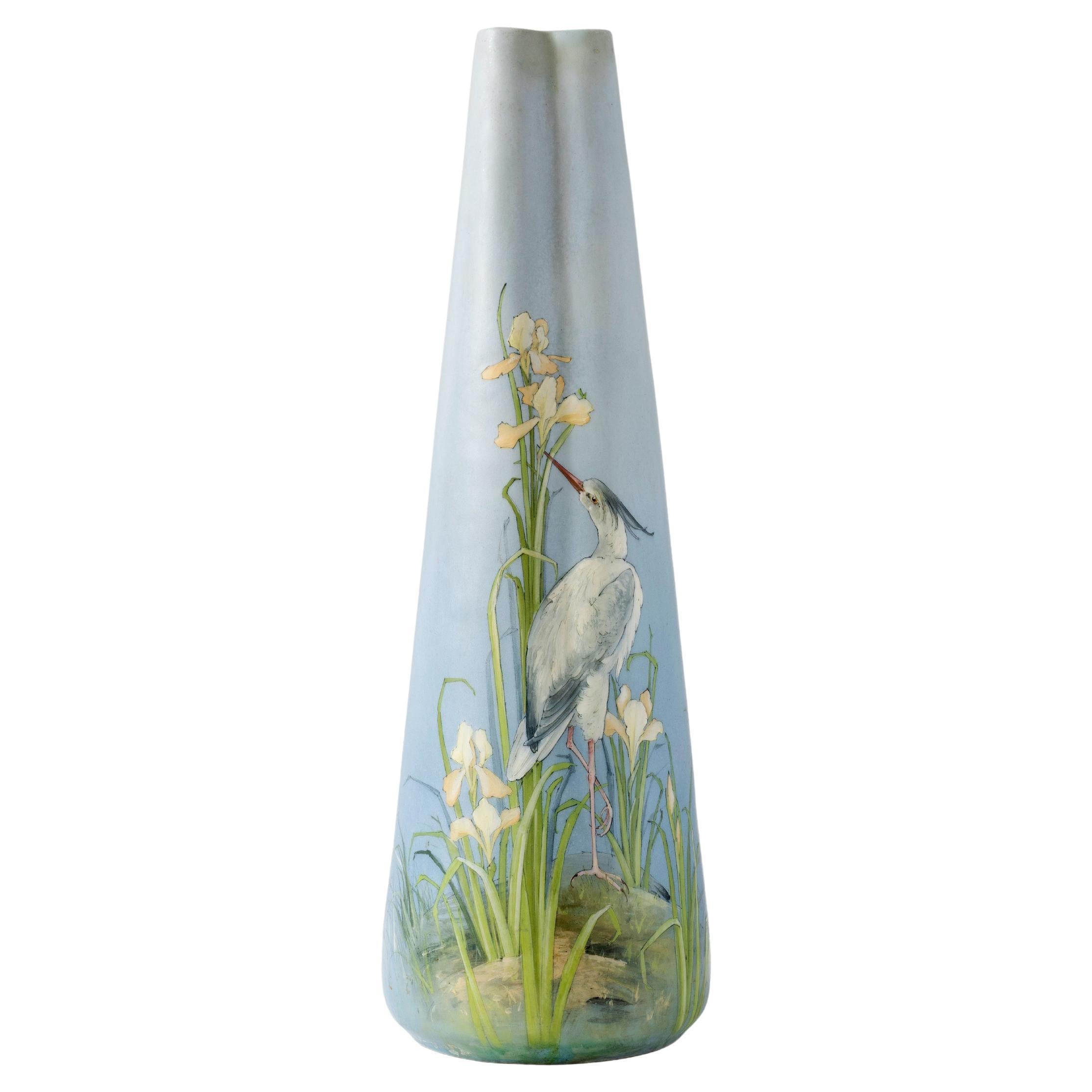 Delphin Massier Vaso alto del XIX secolo in ceramica blu e smalti Design francese in vendita