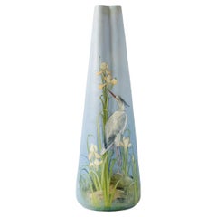 Delphin Massier 19th Century Tall Vase in Blue Ceramic and enamels