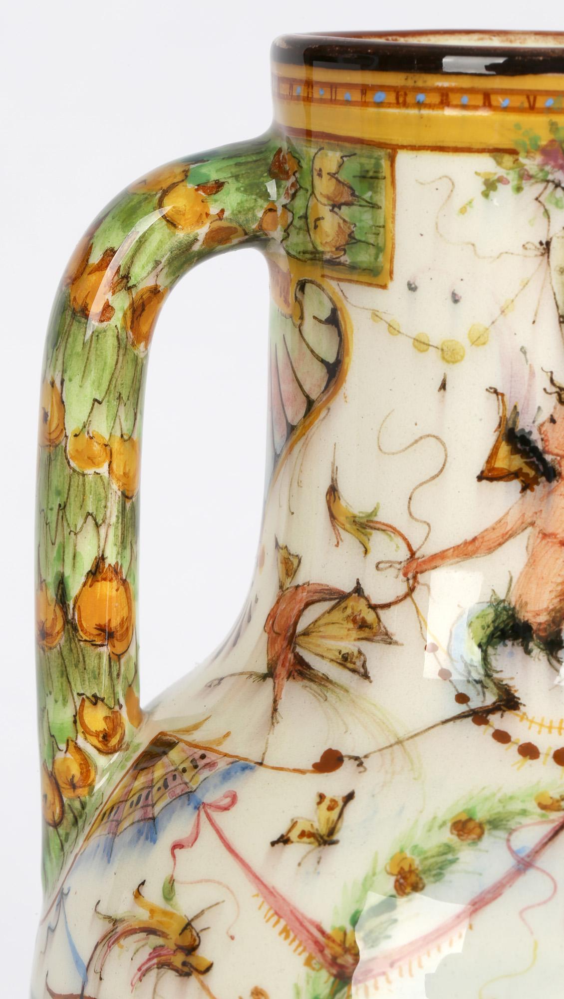 Mouvement esthétique Vase en majolique à deux poignées peint à la main de Delphin Massier, Vallauris, France en vente