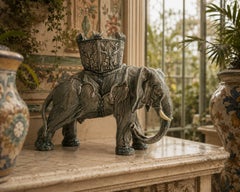 Delphin Massier Orientalist Elephant Majolica Sculpture, Vallauris, France, 1880