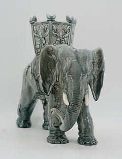 Delphin Massier Orientalist Elephant Majolica Sculpture, Vallauris, France, 1880