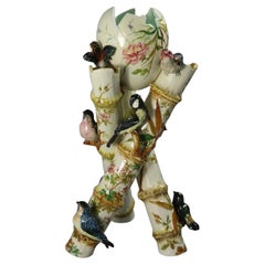 Delphin Massier Vase en majolique avec oiseaux sur bambou