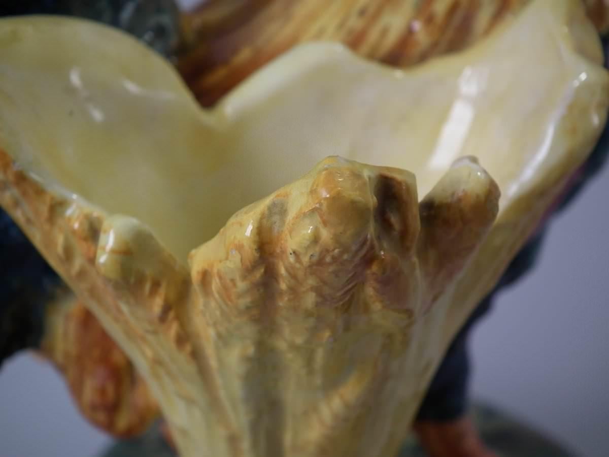 Delphin Massier Majolica Cockerel/Rooster Spill Vase 12