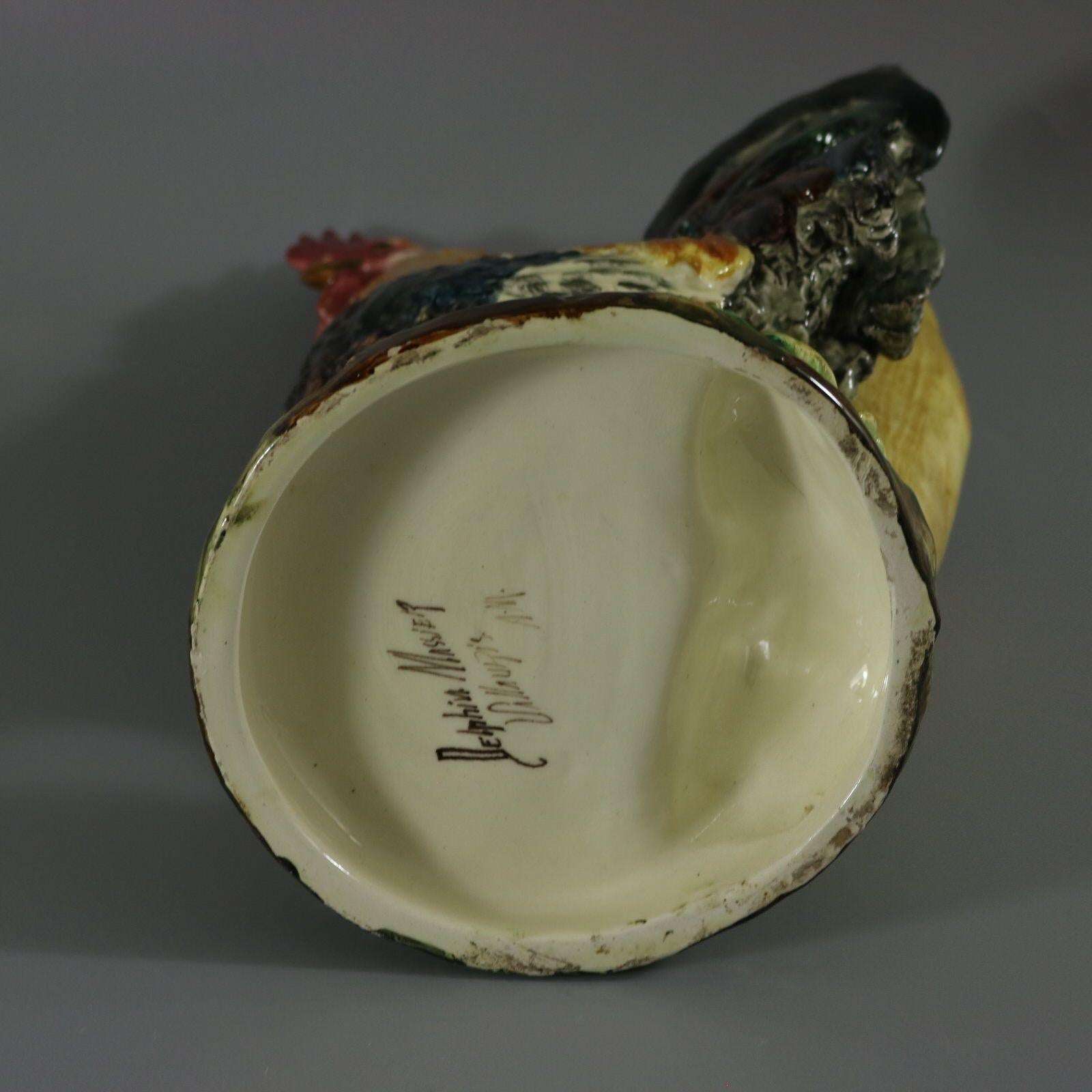 Vase Cockerel/Rooster en majolique Delphin Massier en vente 6
