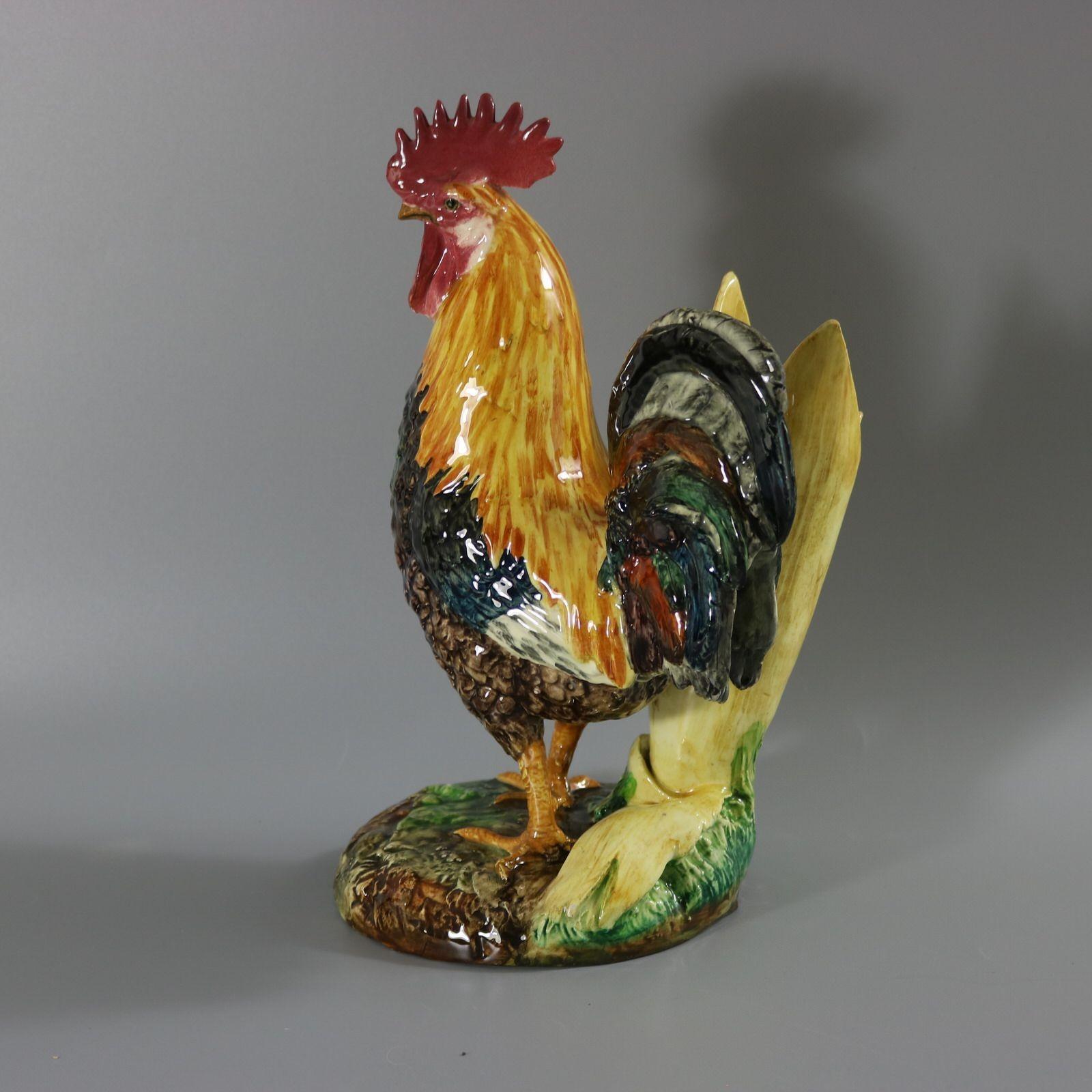 Vase Cockerel/Rooster en majolique Delphin Massier Bon état - En vente à Chelmsford, Essex