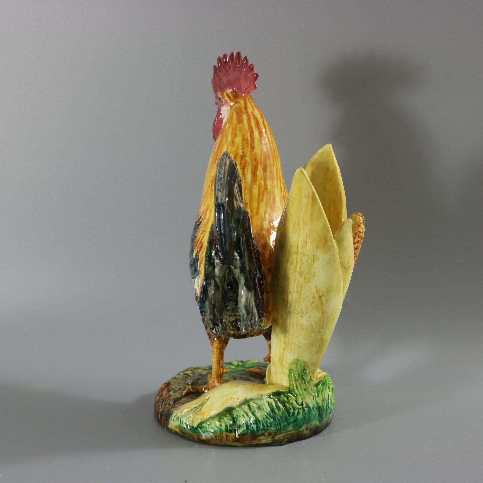 Fin du XIXe siècle Vase Cockerel/Rooster en majolique Delphin Massier en vente